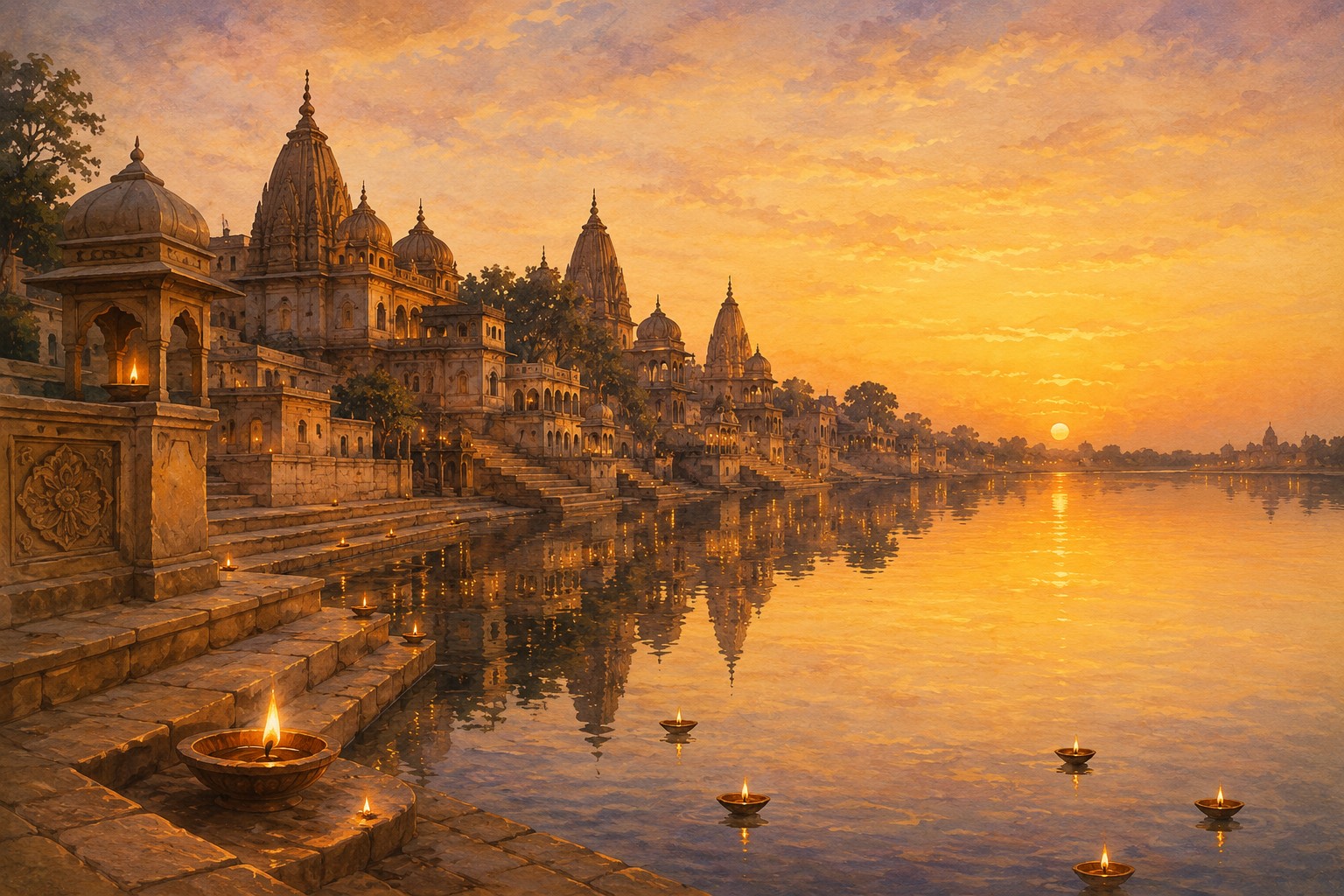 Mathura ghats at sunset